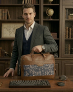 Men's Floral Canvas & PU Leather Laptop Office Bag