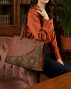 Dark Ethnic Premium Brown Faux Leather Finish Office Chic Carry Bag for Women