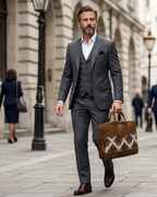 Men's Damask Canvas & PU Leather Laptop Office Bag