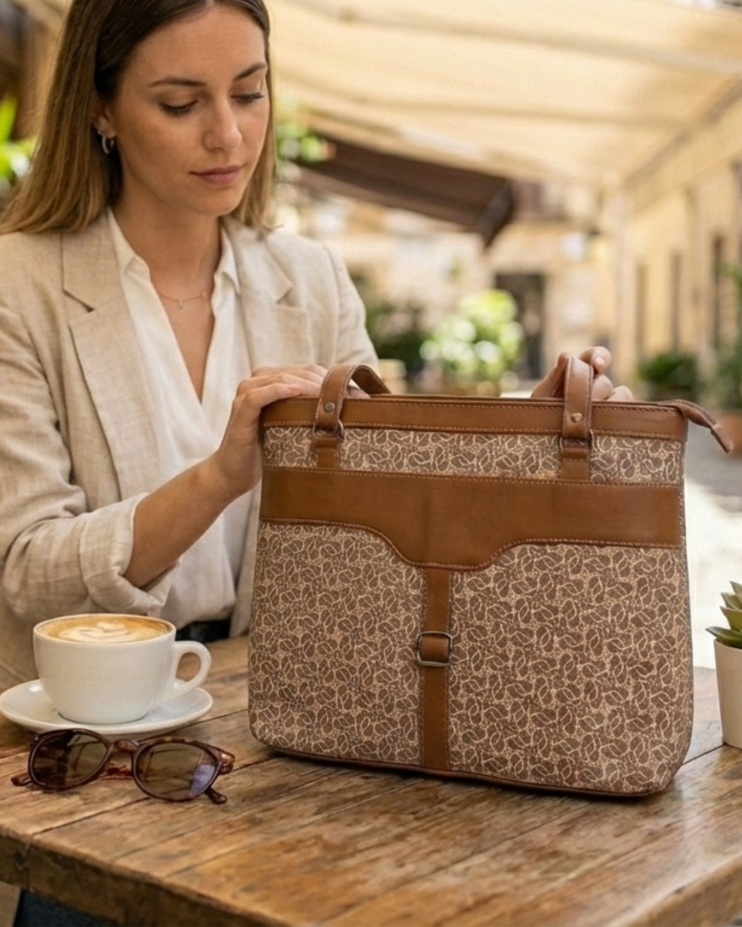 Beige Pattern office bag for women