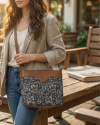 Navy Blue Floral Crossbody Sling Bag