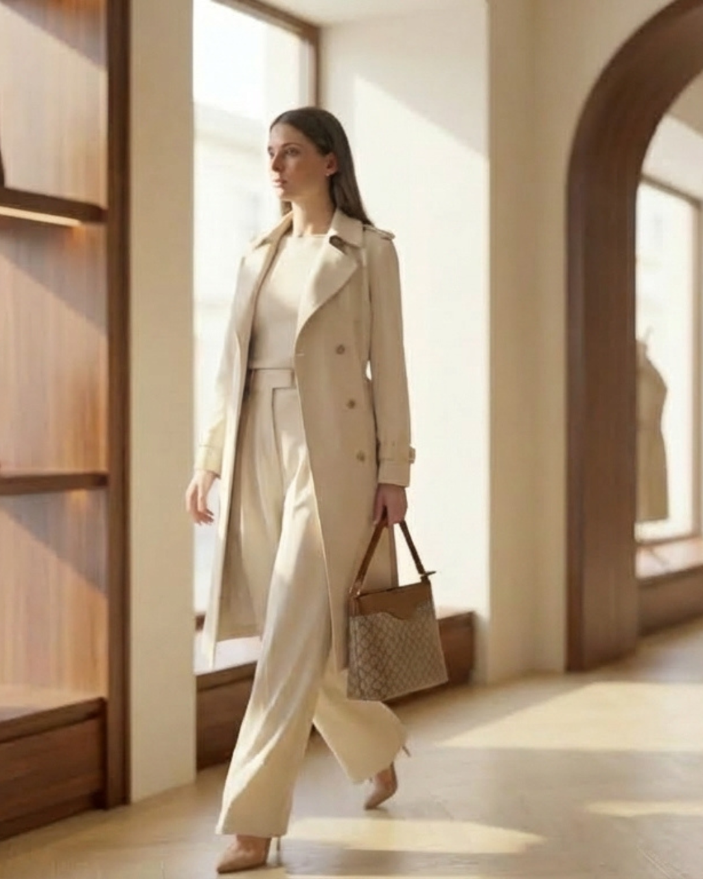 Beige Monogram Crossbody Sling Bag