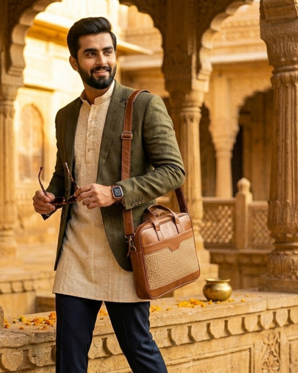 Men's Canvas & PU Leather Laptop Office Bag