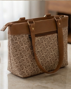 Beige Geometric Satchel Handbag for Women