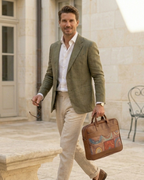 Men's Ethnic Print Canvas & PU Leather Laptop Office Bag