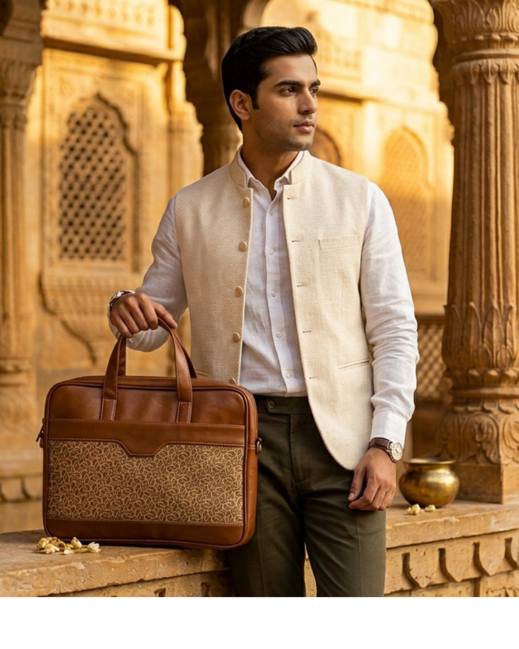 Men's Canvas & PU Leather Laptop Office Bag
