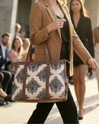 Beige & Black Damask office bag for women