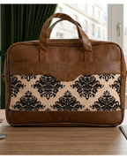 Men's Damask Canvas & PU Leather Laptop Office Bag