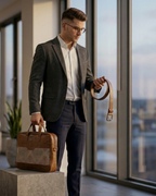 Men's Vintage Pattern Canvas & PU Leather Laptop Office Bag