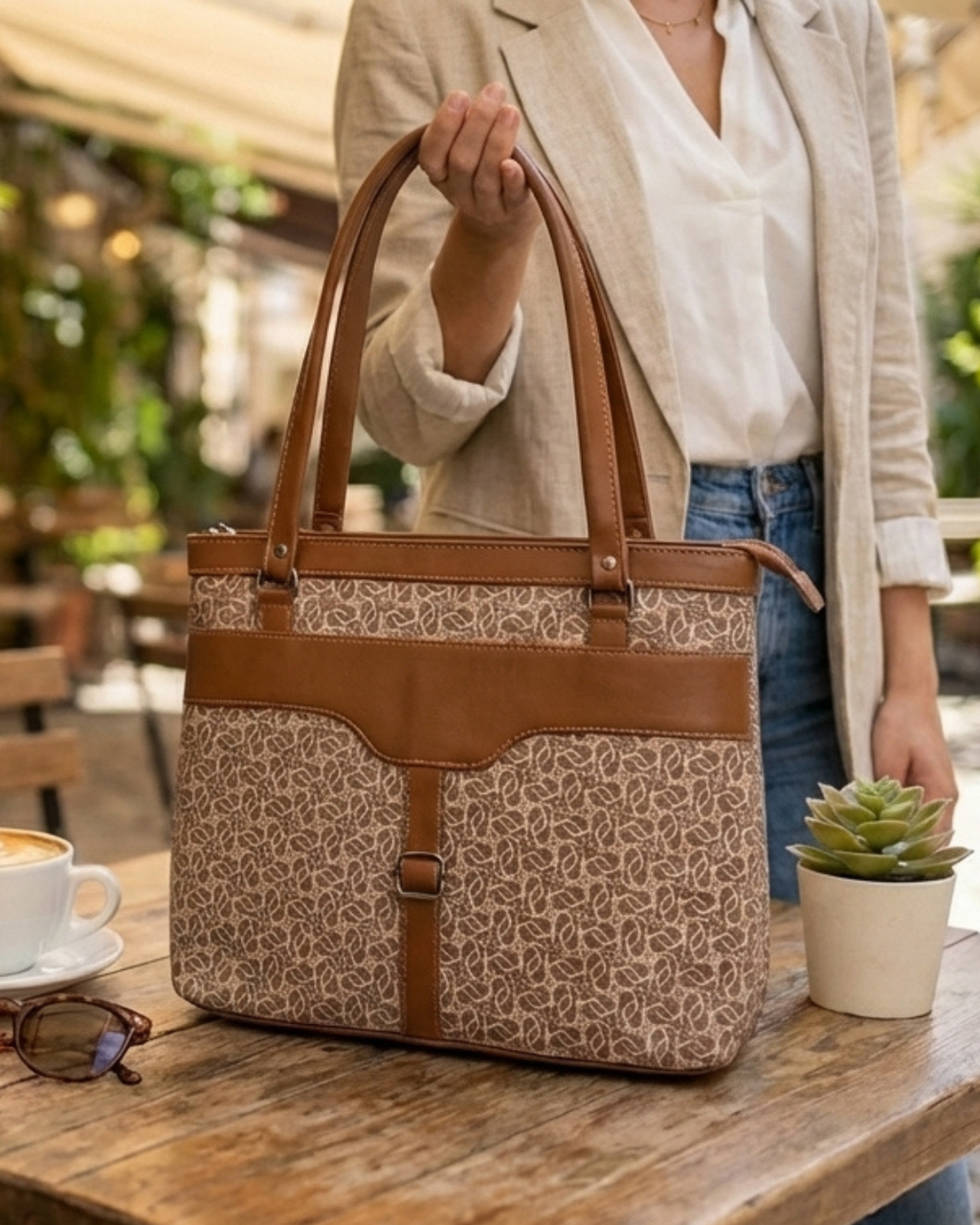 Beige Pattern office bag for women