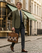 Vintage Damask Canvas & PU Leather Laptop Office Bag