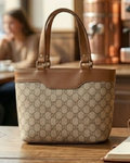 Beige Monogram jute Satchel Handbag for Women