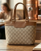 Beige Monogram jute Satchel Handbag for Women