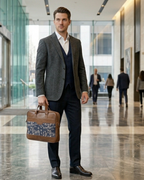 Men's Floral Canvas & PU Leather Laptop Office Bag