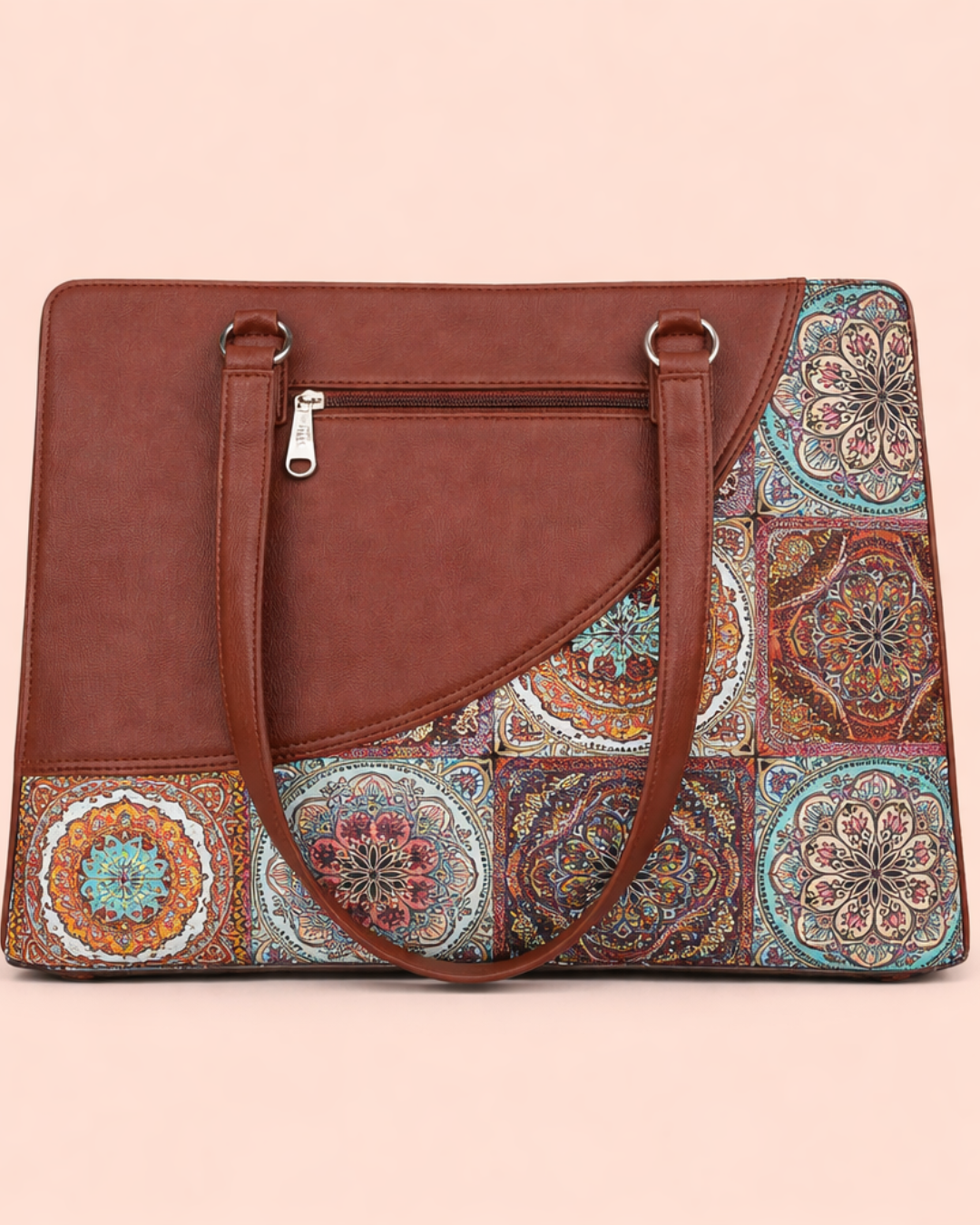 Mandala Premium Brown Faux Leather Finish Office Chic Carry Bag for Women