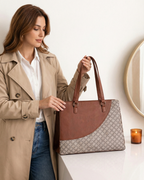 Minimal Premium Brown Faux Leather Finish Office Chic Carry Bag for Women