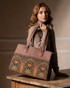 Royal Arch Ethnic Premium Brown Faux Leather Professional Handbag for Women