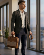 Men's Vintage Pattern Canvas & PU Leather Laptop Office Bag