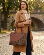 Dark Ethnic Premium Brown Faux Leather Finish Office Chic Carry Bag for Women