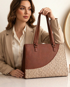 Elegant Beige Faux Leather Finish Office Chic Carry Bag for Women