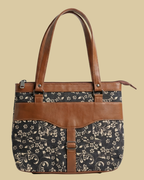 Black Floral Shoulder Bag Faux Leather Handles for Women