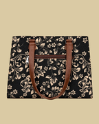 Black Floral Premium Brown Faux Leather Professional Handbag for Women