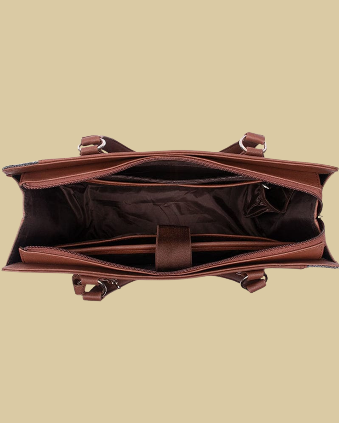 Premium Brown Faux Leather & Floral Fabric Office Chic Carry Bag for Women