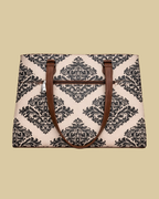 Classic Beige Damask Premium Brown Faux Leather Professional Handbag for Women