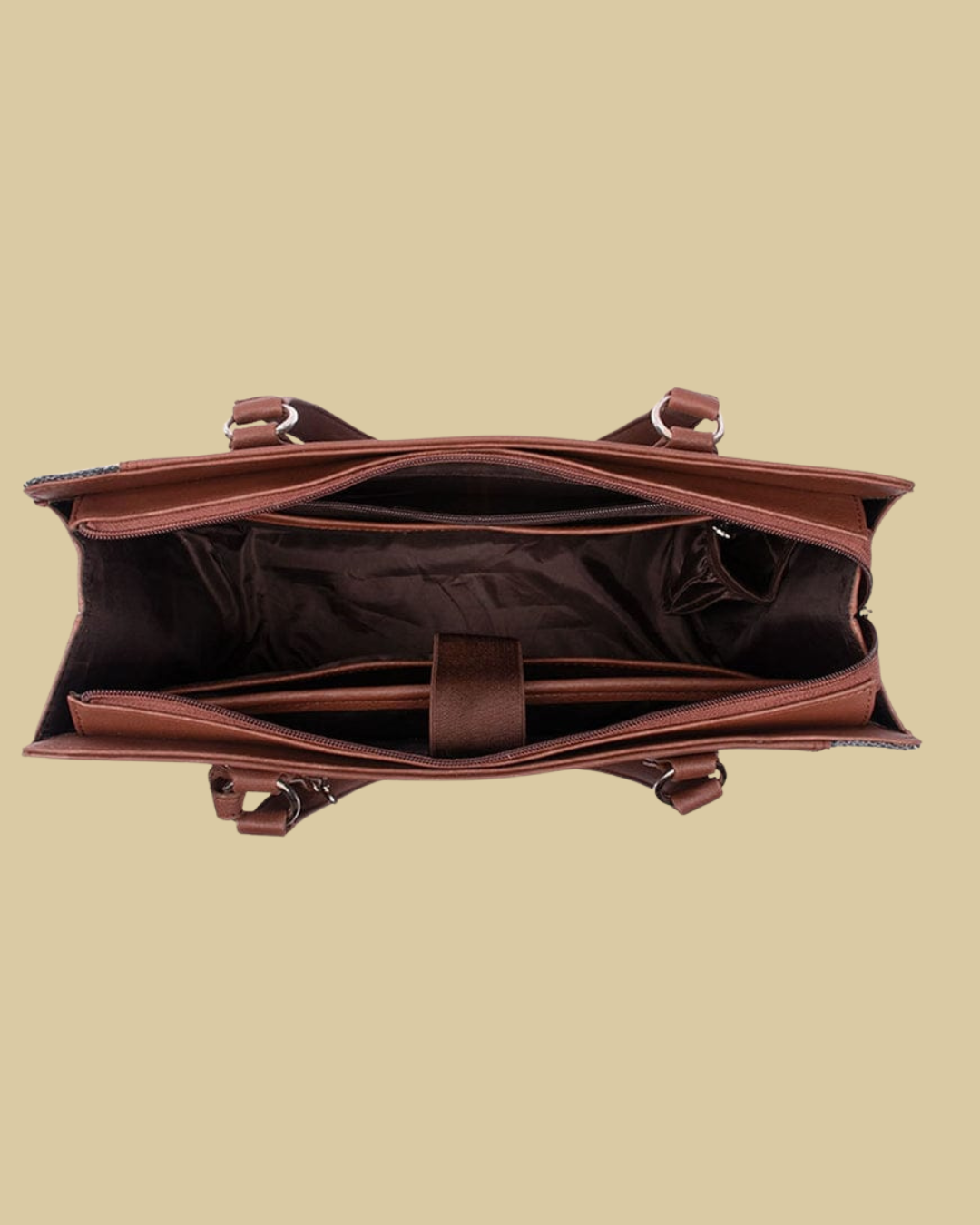 Elegant Beige Faux Leather Finish Office Chic Carry Bag for Women