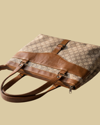 Beige Monogram Shoulder Bag Faux Leather Handles for Women