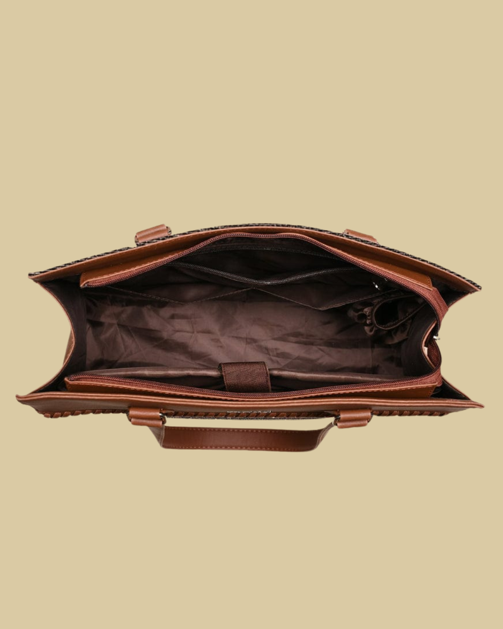 Black Floral Premium Brown Faux Leather Professional Handbag for Women