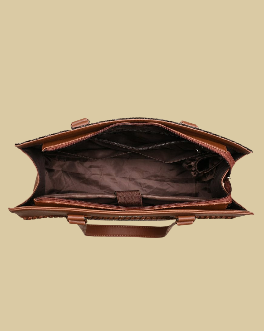 Black Floral Premium Brown Faux Leather Professional Handbag for Women