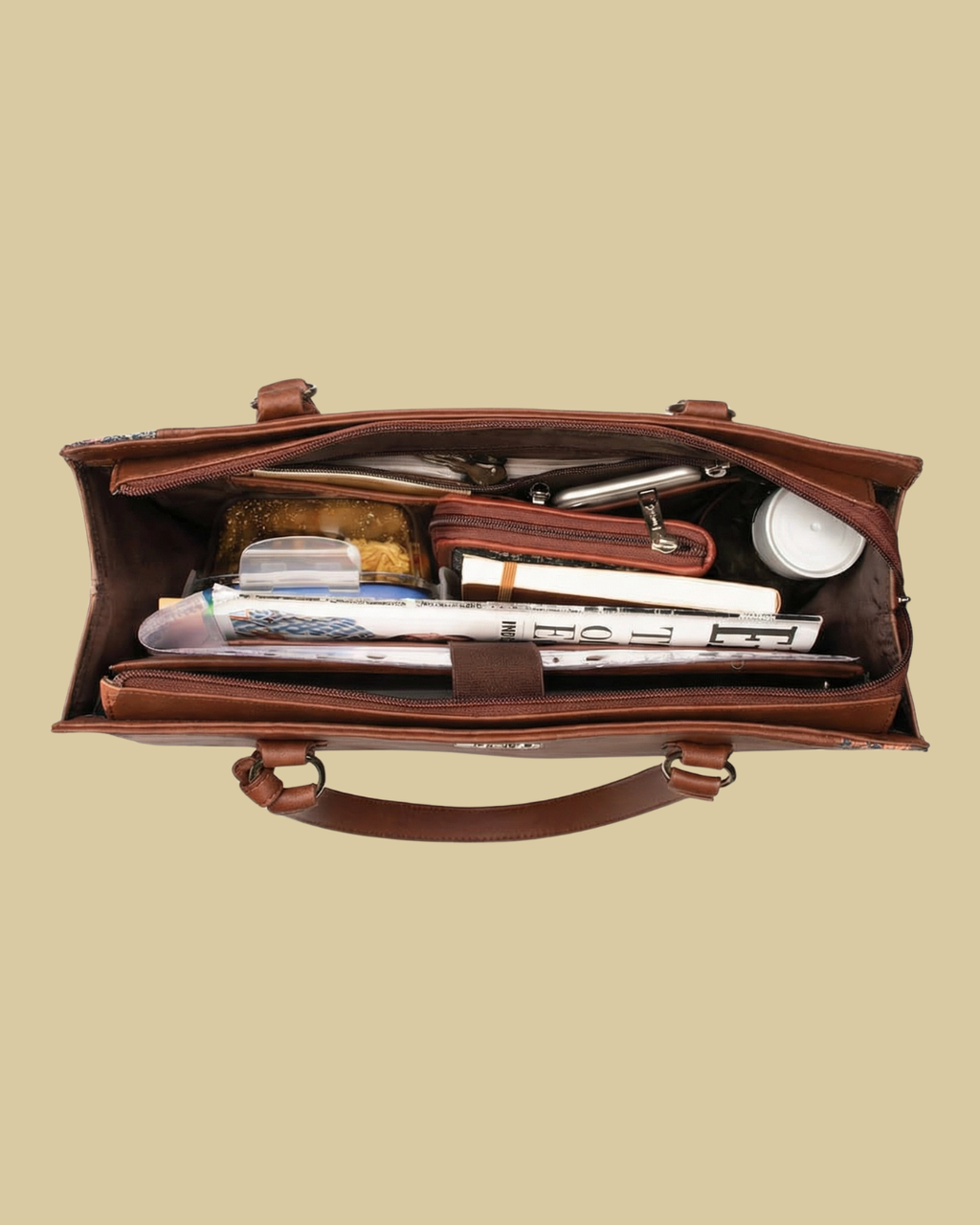 Elegant Beige Faux Leather Finish Office Chic Carry Bag for Women