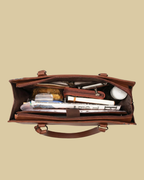 Premium Brown Faux Leather & Floral Fabric Office Chic Carry Bag for Women