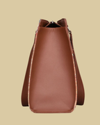 Classic Beige Damask Premium Brown Faux Leather Professional Handbag for Women