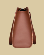 Beige Geometric Monogram Premium Brown Faux Leather Professional Handbag for Women