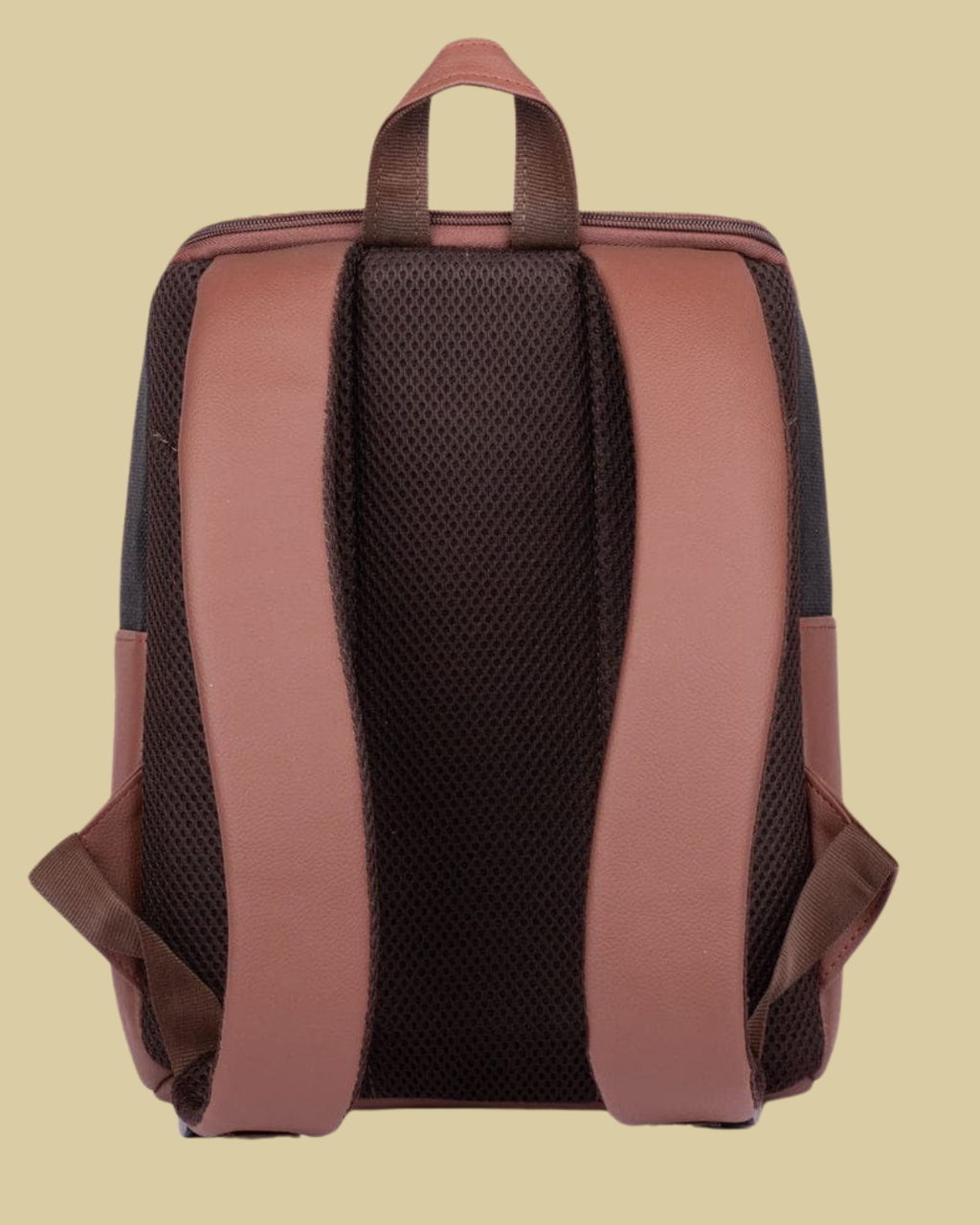 Beige Geometric Backpack with Faux Leather Finish & Laptop Storage