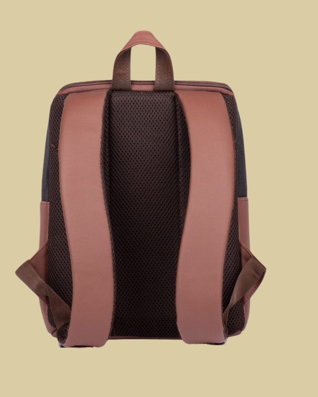 Beige Ethnic Diamond Backpack with Faux Leather Finish & Laptop Storage