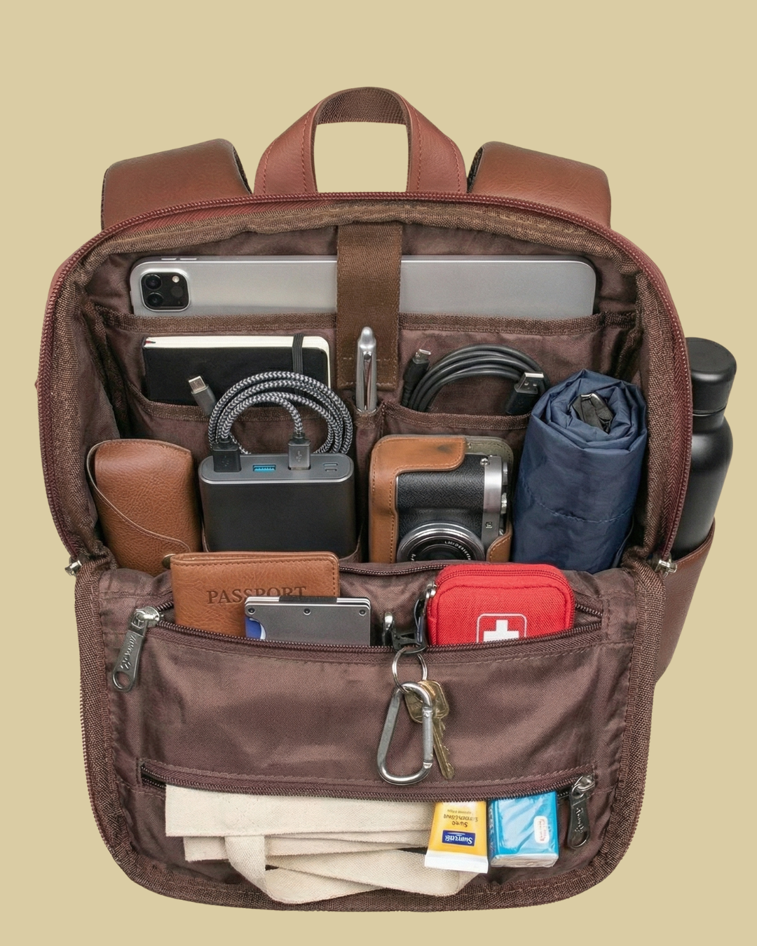 Black Floral Backpack with Faux Leather Finish & Laptop Storage