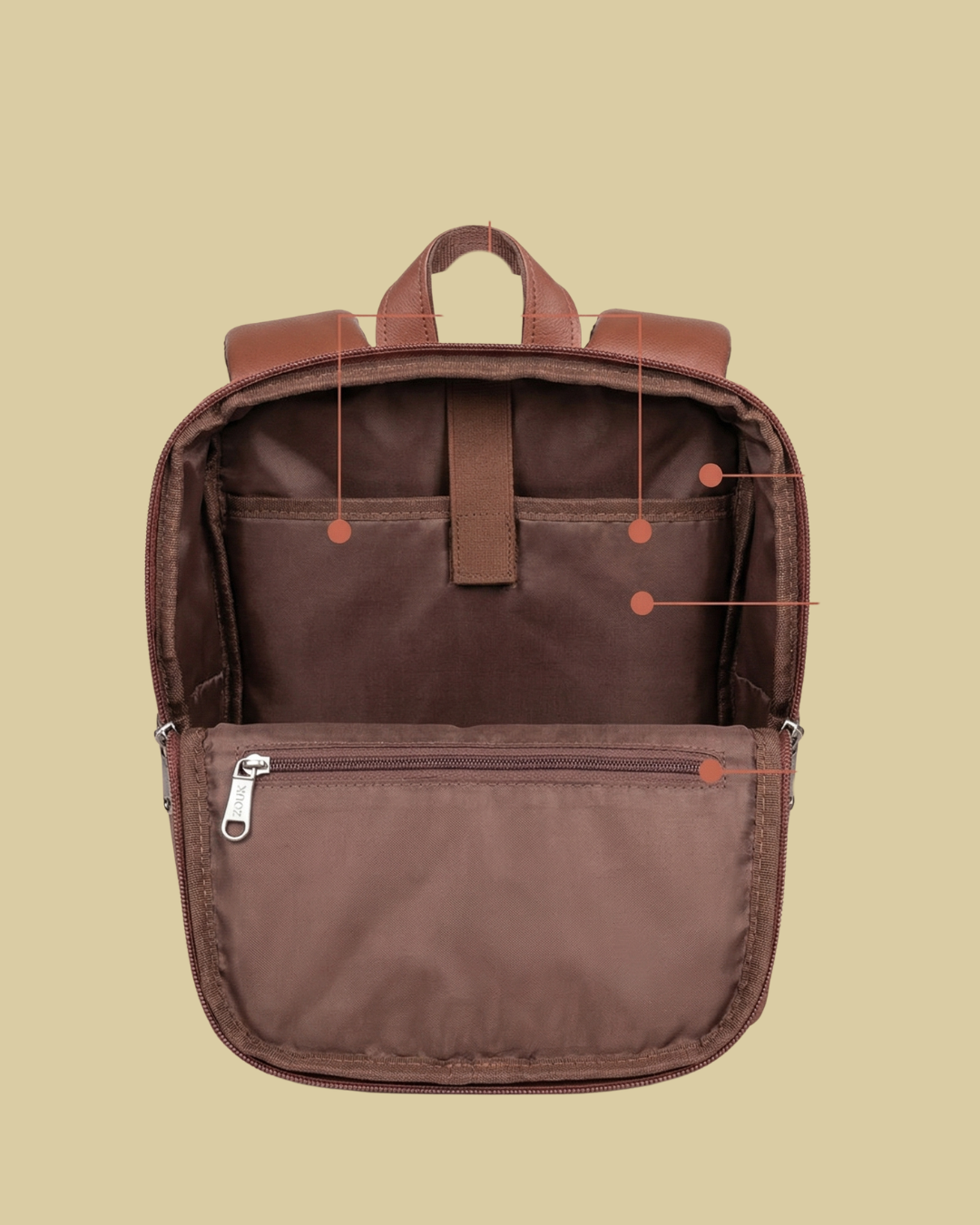Ethnic Print Backpack with Faux Leather Finish & Multiple Compartments