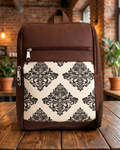 Ethnic Print Backpack with Faux Leather Finish & Multiple Compartments