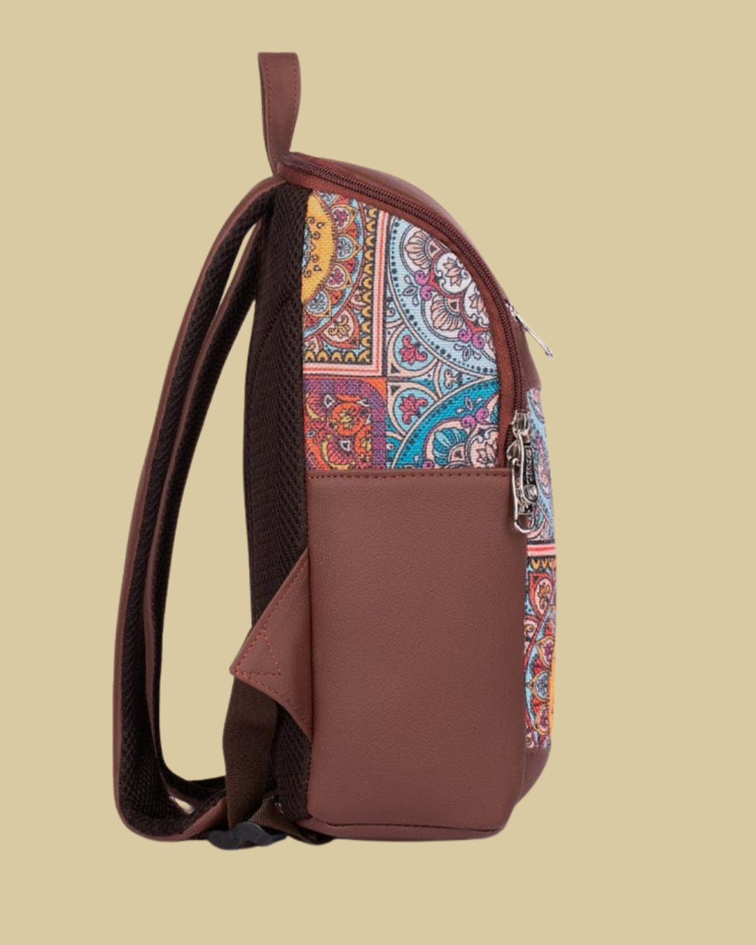 Multicolor Ethnic Tile Backpack with Faux Leather Finish & Laptop Storage