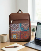 Multicolor Ethnic Tile Backpack with Faux Leather Finish & Laptop Storage