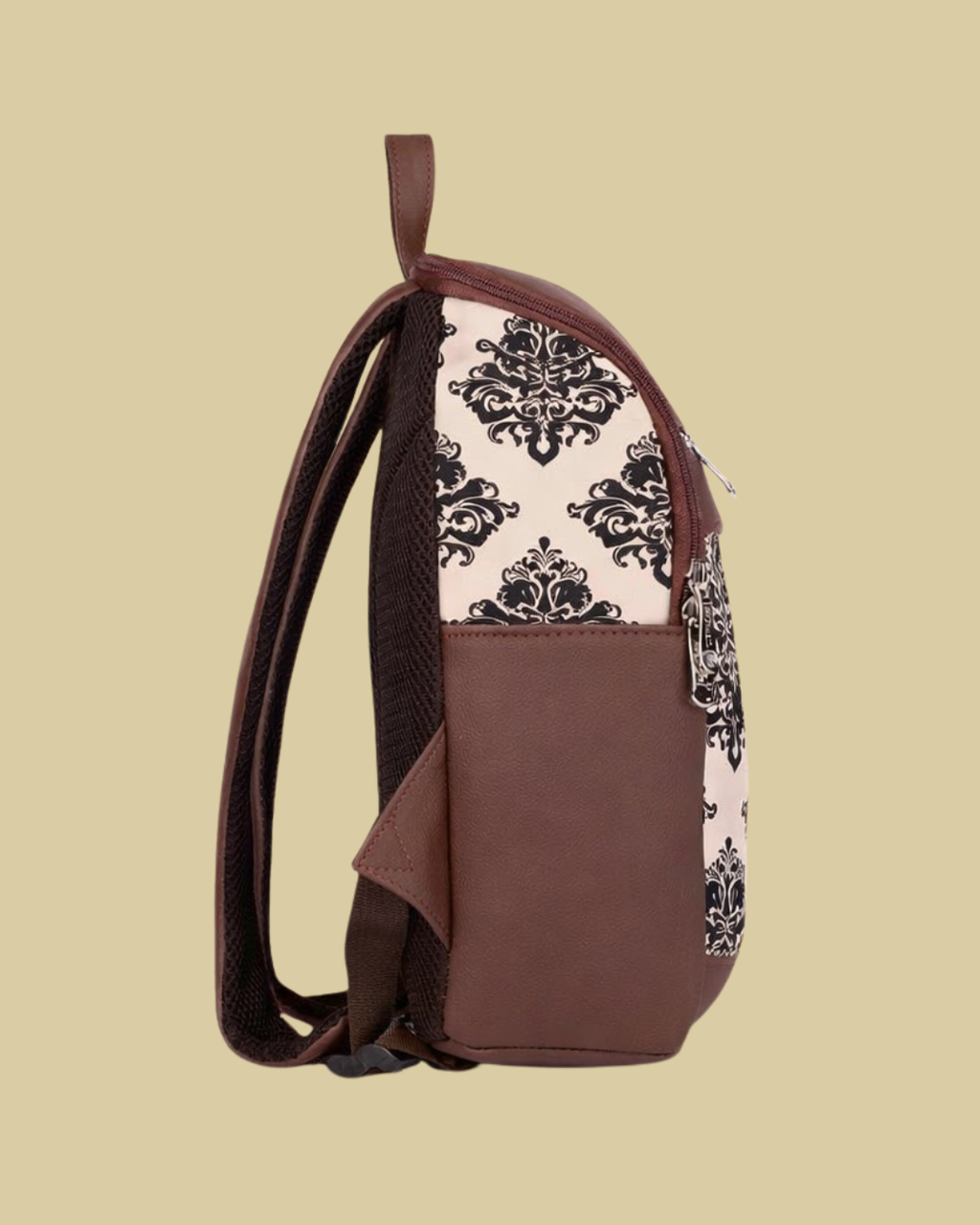 Ethnic Print Backpack with Faux Leather Finish & Multiple Compartments