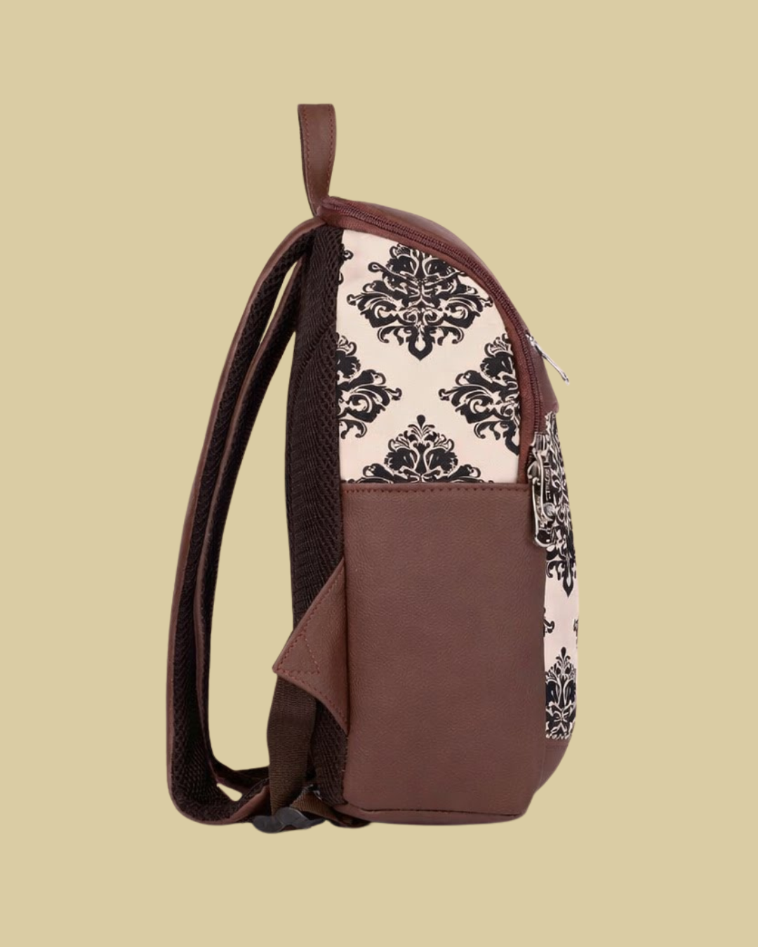 Ethnic Print Backpack with Faux Leather Finish & Multiple Compartments