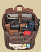 Dark Ethnic Arch Print Backpack with Faux Leather Finish & Laptop Storage