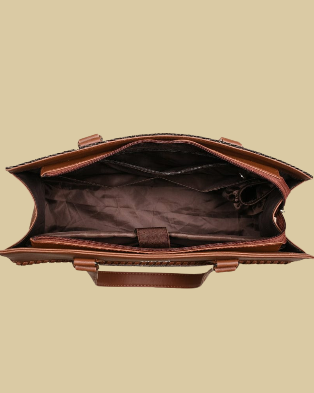 Subtle Brown Textured Monogram Premium Faux Leather Professional Handbag for Women
