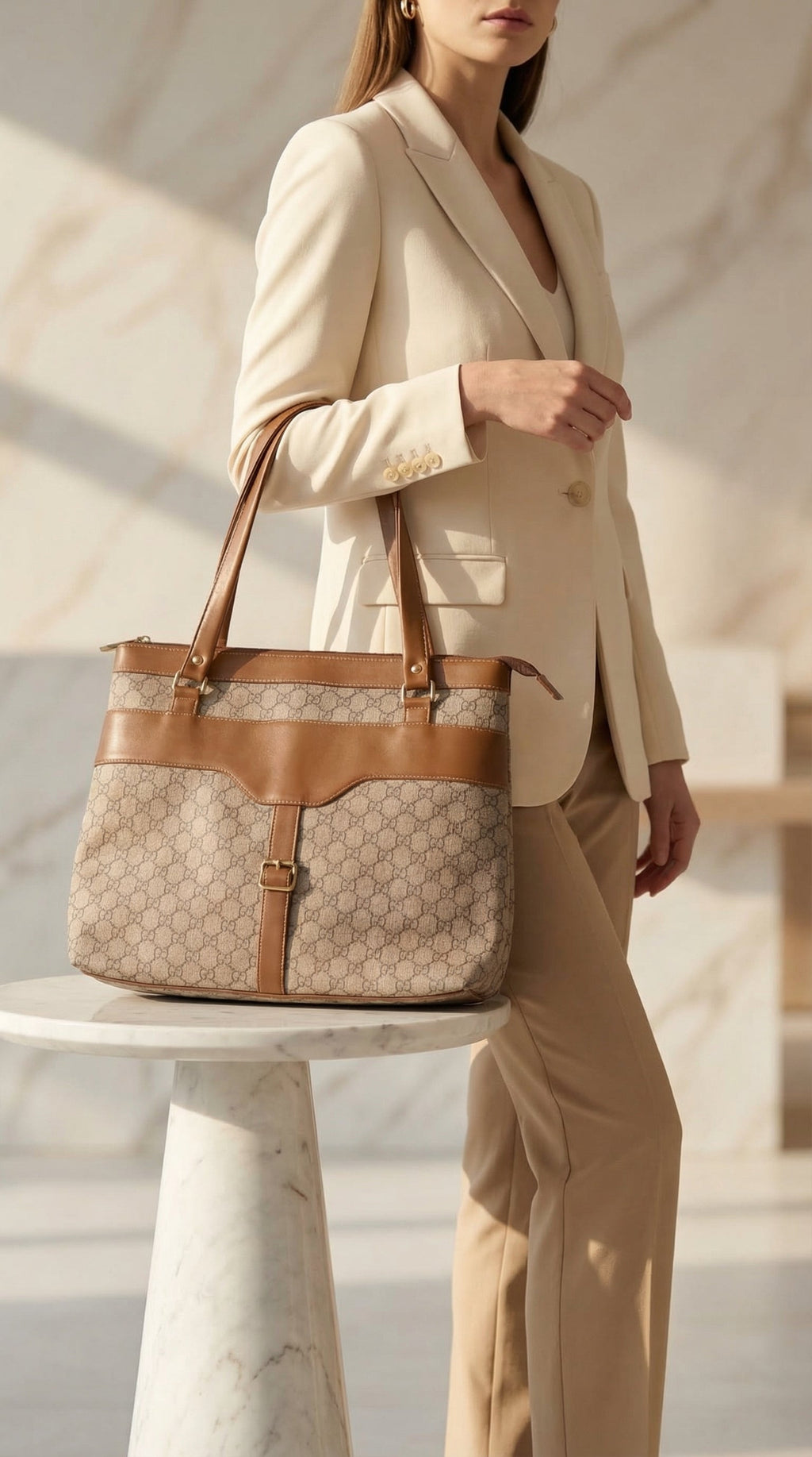 Beige Monogram office bag for women