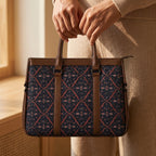 Women's Premium Midnight Blue Floral Printed Canvas Office Tote Bag