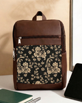 Black Floral Backpack with Faux Leather Finish & Laptop Storage